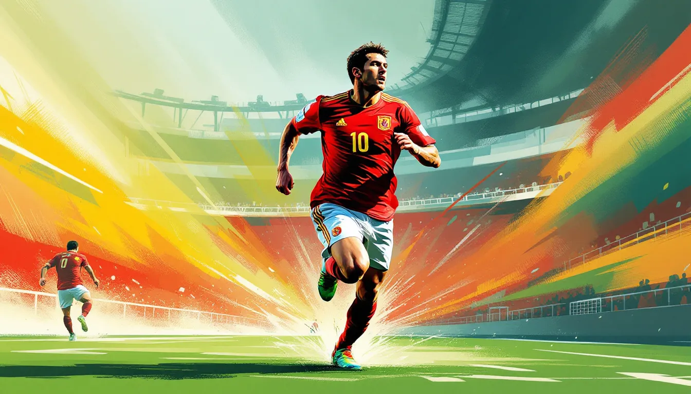 Ilustración abstracta de un futbolista de la selección española durante un partido del Mundial