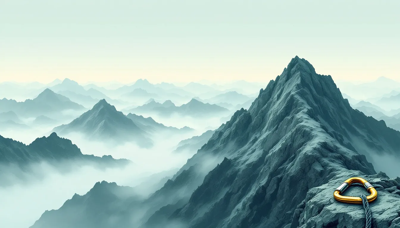 Ilustración conceptual de material de escalada en alta montaña, representando la actividad de alpinismo