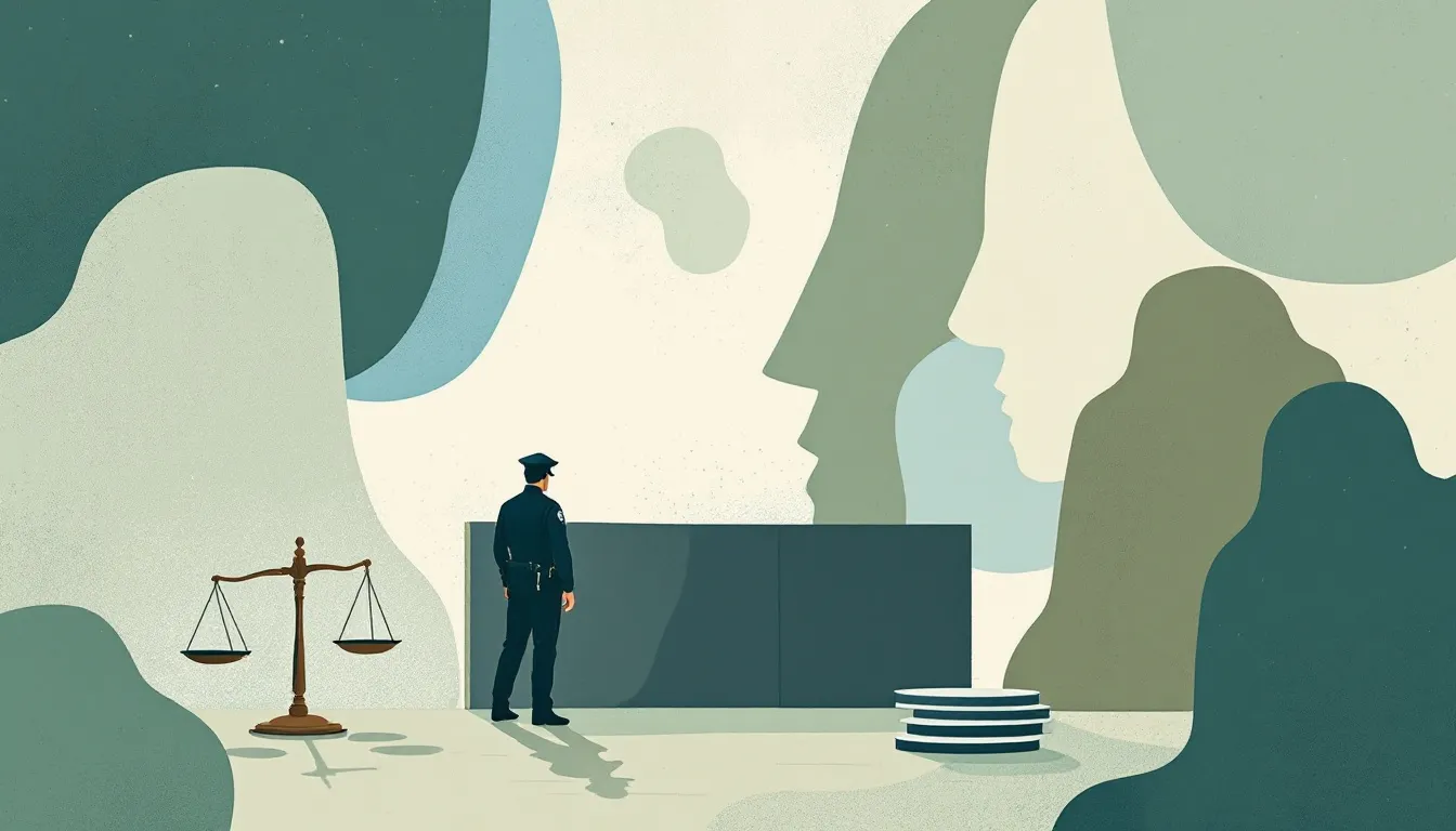 Ilustración conceptual sobre intervención policial en caso de violencia de género