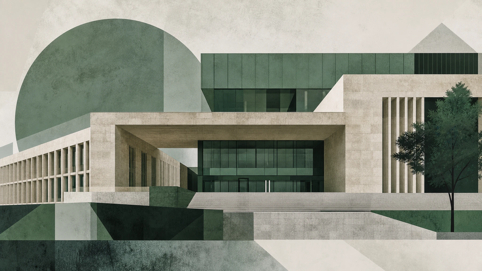 Representación abstracta de un edificio institucional de Hacienda Foral