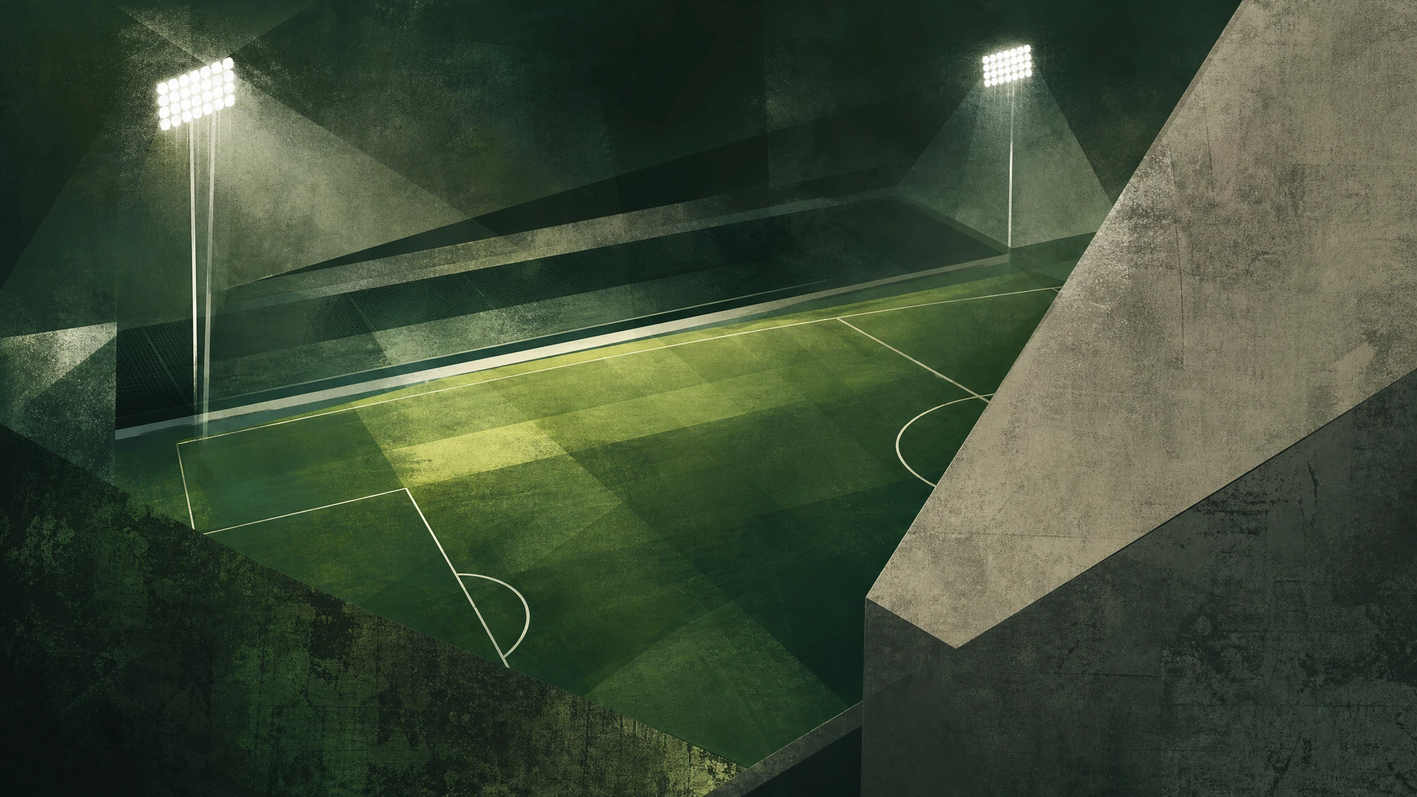 Ilustración de un estadio de fútbol iluminado por la noche