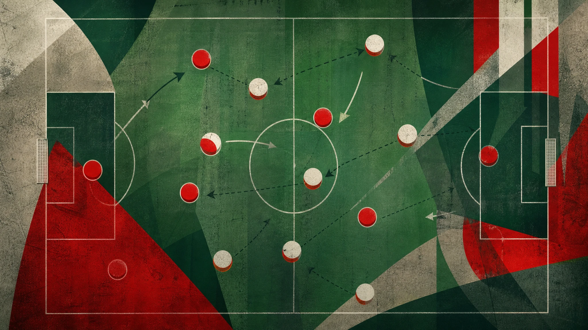 Ilustración conceptual de táctica futbolística con formación sobre campo verde