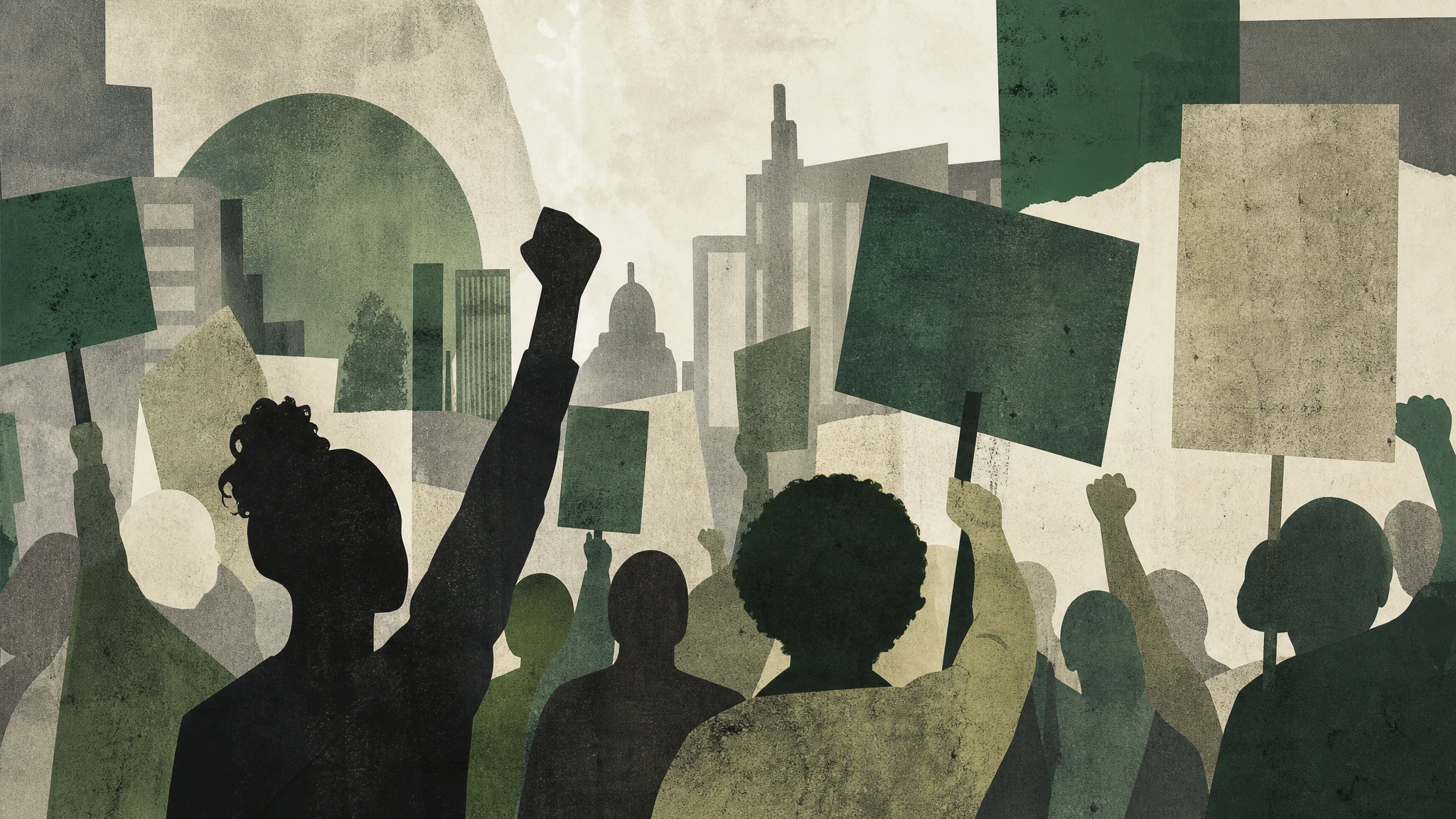 Ilustración conceptual de protesta social por justicia